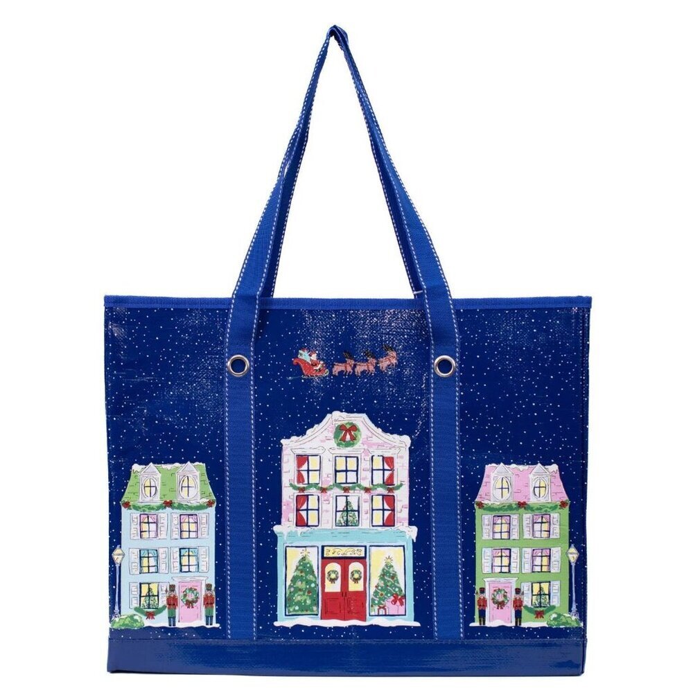 Christmas Village Market Tote Night Blue/Multi 18.5x14x8.5